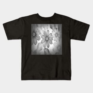 Flower Graphic Design Grey Scale Daisies, Floral Black & White Gifts Kids T-Shirt